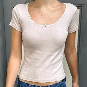 NWT Light Cream Short Sleeve Brandy Melville Ivonne Top